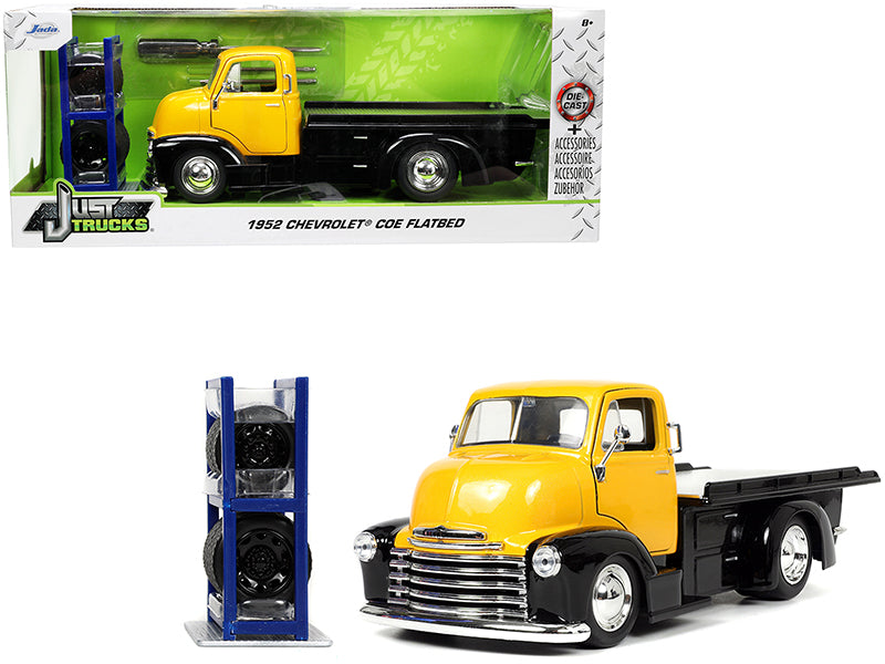 1952 Chevrolet Coe Flatbed Truck Yellow Metallic and Black with Extra Wheels "Just Trucks" Series 1/24 Diecast Model Car by Jada