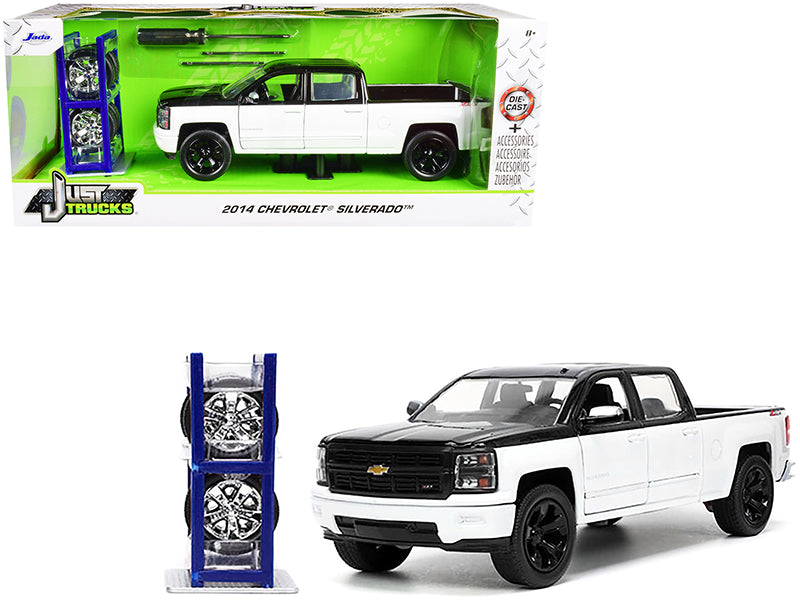 2014 Chevrolet Silverado Z71 Pickup Truck Black and White with Extra Wheels "Just Trucks" Series 1/24 Diecast Model Car by Jada