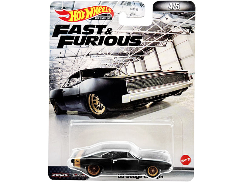 1968 Dodge Charger R/T Matt Black with Gold Tail Stripe "Fast & Furious" Series Diecast Model Car by Hot Wheels