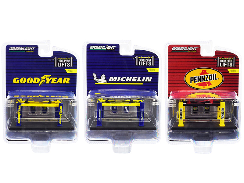 "Four-Post Lifts" Set of 3 pieces Series 3 1/64 Diecast Models by Greenlight
