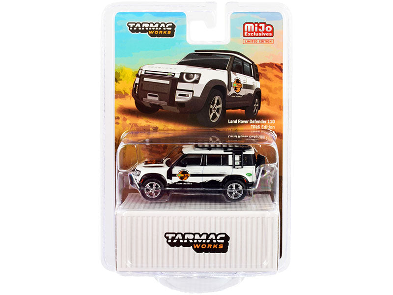 Land Rover Defender 110 Trek Edition with Roof Rack White Metallic with Graphics "Palm Springs" 1/64 Diecast Model Car by Tarmac Works