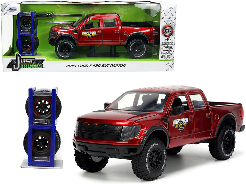 2011 Ford F-150 SVT Raptor Pickup Truck Candy Red Metallic "Mickey Thompson Tires & Wheels" with Extra Wheels "Just Trucks" Series 1/24 Diecast Model Car by Jada