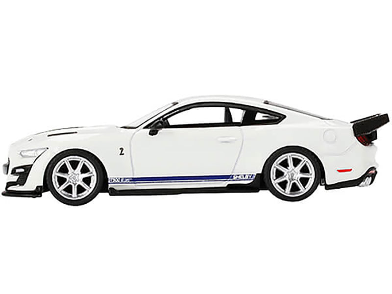 Ford Mustang Shelby GT500 Dragon Snake Concept Oxford White with Blue Stripes and Graphics Limited Edition to 4200 pieces Worldwide 1/64 Diecast Model Car by True Scale Miniatures