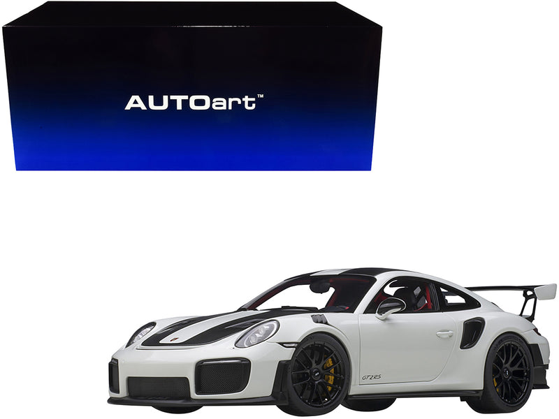 Porsche 911 (991.2) GT2 RS Weissach Package White with Carbon Stripes 1/18 Model Car by Autoart