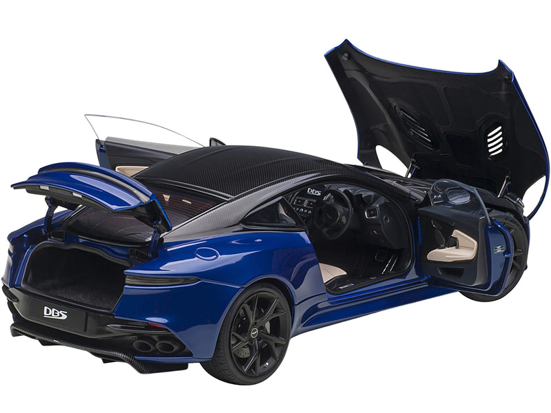 Aston Martin DBS Superleggera RHD (Right Hand Drive) Zaffre Blue Metallic with Carbon Top and Carbon Accents 1/18 Model Car by Autoart