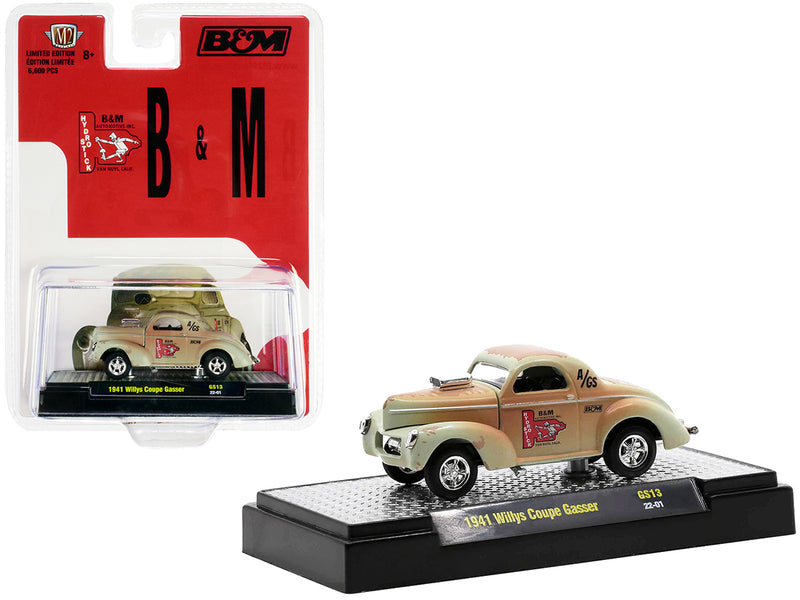 1941 Willys Coupe Gasser Green (Weathered) "B & M Automotive" Limited Edition to 6600 pieces Worldwide 1/64 Diecast Model Car by M2 Machines