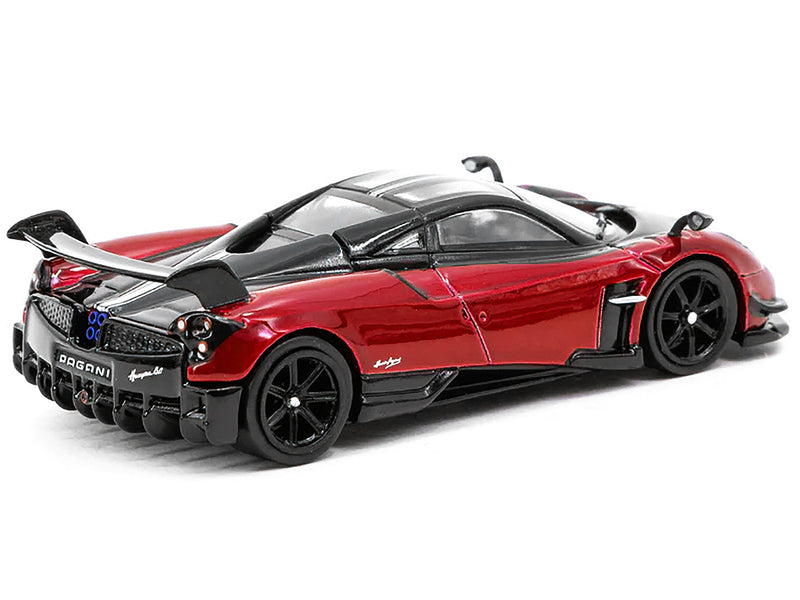 Pagani Huayra BC Rosso Dubai Red Metallic and Black with Silver Stripes "Global64" Series 1/64 Diecast Model Car by Tarmac Works