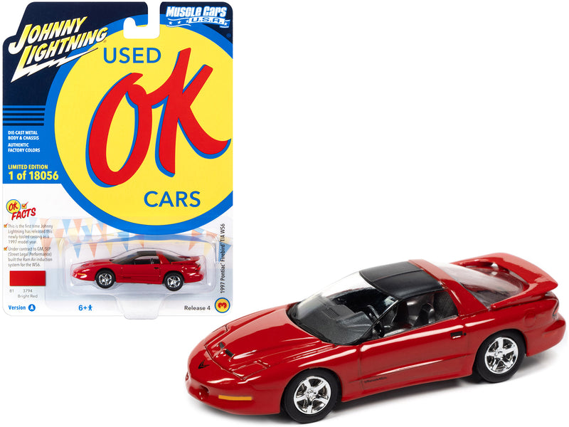 1997 Pontiac Firebird T/A Trans Am WS6 Bright Red with Matt Black Top "OK Used Cars" Series Limited Edition to 18056 pieces Worldwide 1/64 Diecast Model Car by Johnny Lightning