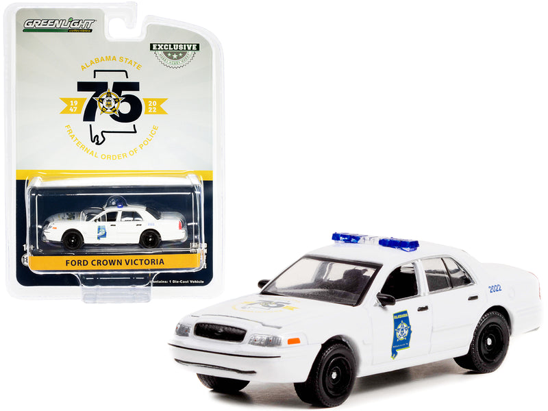 Ford Crown Victoria Police Interceptor White Alabama State FOP "Fraternal Order of Police 75th Anniversary" "Hobby Exclusive" 1/64 Diecast Model Car by Greenlight