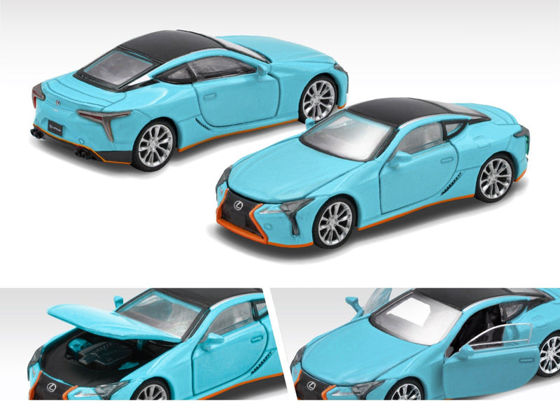 Lexus LC500 RHD (Right Hand Drive) "Goes Semi-Gulf" Light Blue with Black Top and Orange Accents Limited Edition to 720 pieces 1/64 Diecast Model Car by Era Car