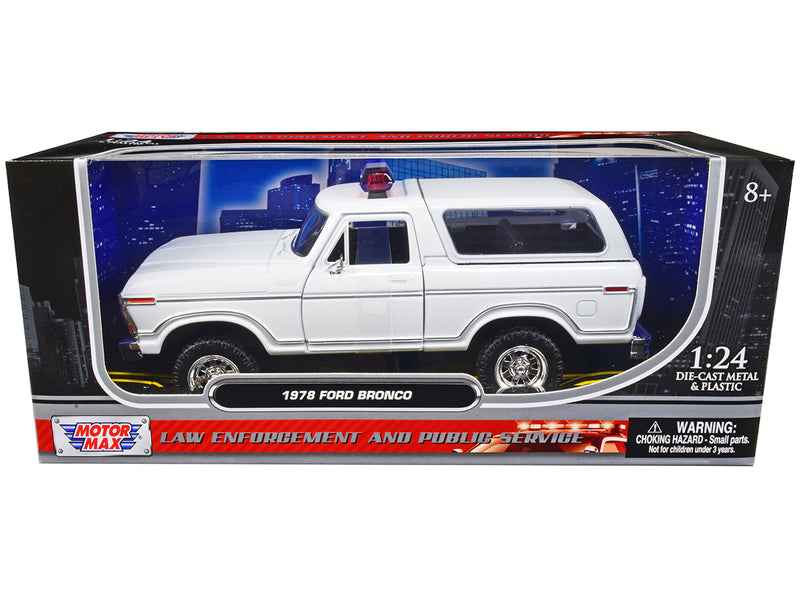 1978 Ford Bronco Police Car Unmarked White "Law Enforcement and Public Service" Series 1/24 Diecast Model Car by Motormax