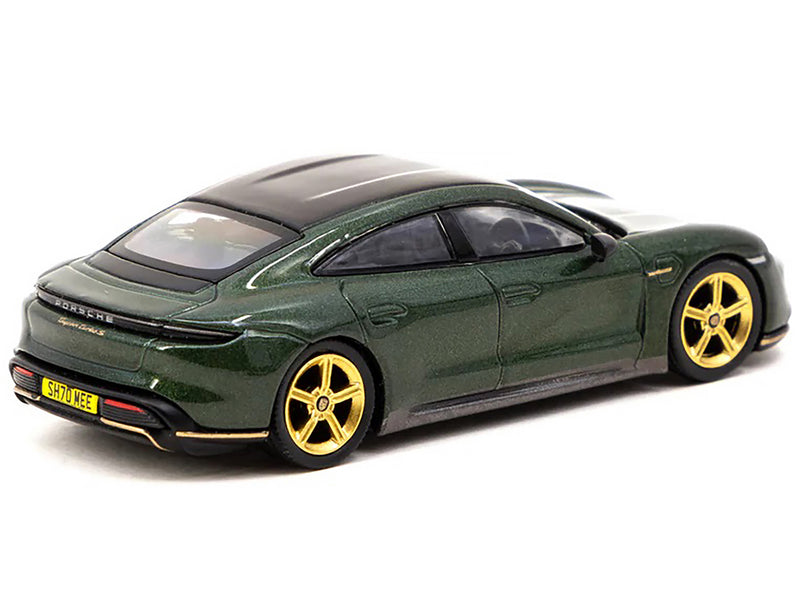 Porsche Taycan Turbo S Midnight Green Metallic with Black Top and Gold Wheels "Shmee150 Collection" "Collaboration Model" 1/64 Diecast Model Car by True Scale Miniatures & Tarmac Works