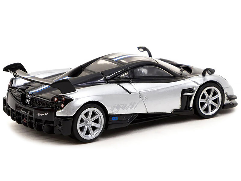 Pagani Huayra BC Grigio Mercurio Silver Metallic and Black with Stripes "Global64" Series 1/64 Diecast Model Car by Tarmac Works