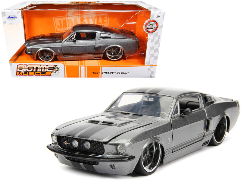 1967 Ford Mustang Shelby GT500 Gray Metallic with Black Stripes "Bigtime Muscle" Series 1/24 Diecast Model Car by Jada