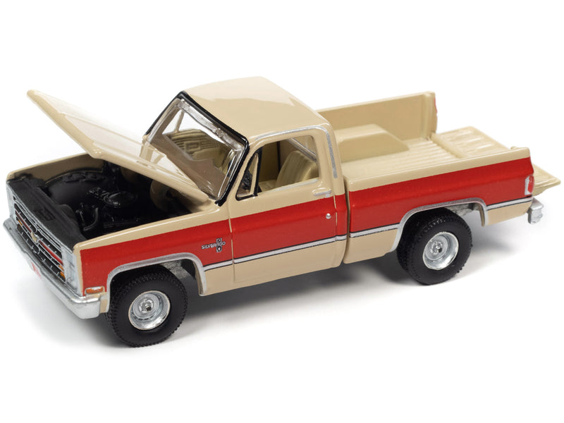 1987 Chevrolet Silverado R10 Fleetside Pickup Truck Tan and Bright Red "Muscle Trucks" Limited Edition 1/64 Diecast Model Car by Auto World