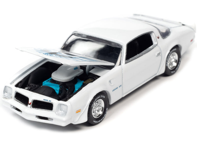 1976 Pontiac Firebird Trans Am Cameo White with Blue & Black Bird Hood Graphic "Vintage Muscle" Limited Edition 1/64 Diecast Model Car by Auto World