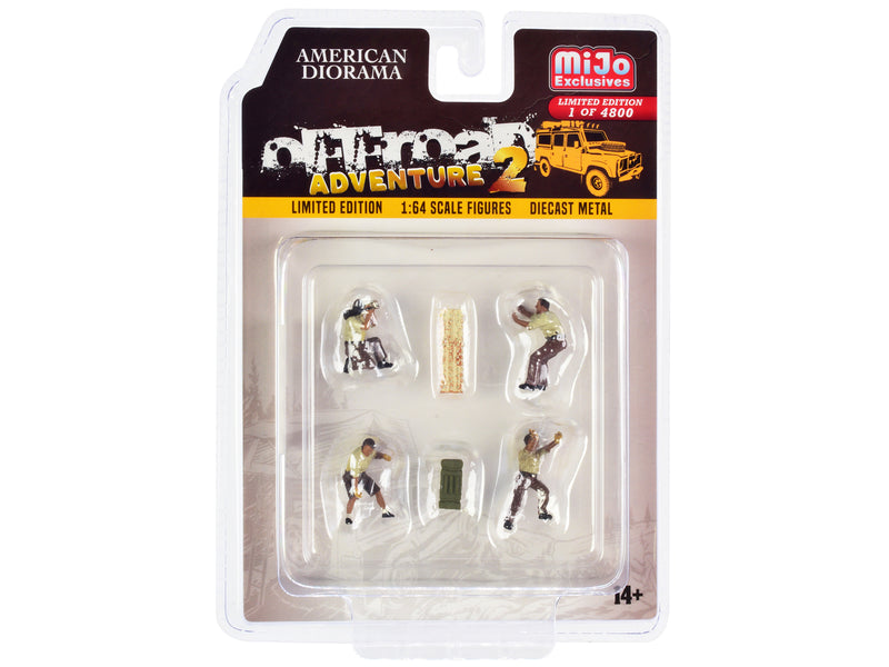 "Off-Road Adventure 2" 6 piece Diecast Set (4 Male Figurines and 2 Accessories) Limited Edition to 4800 pieces Worldwide for 1/64 Scale Models by American Diorama