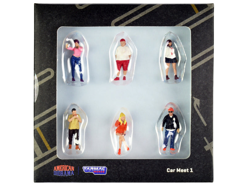 "Car Meet 1" 6 Piece Diecast Figure Set for 1/64 Scale Models by Tarmac Works & American Diorama