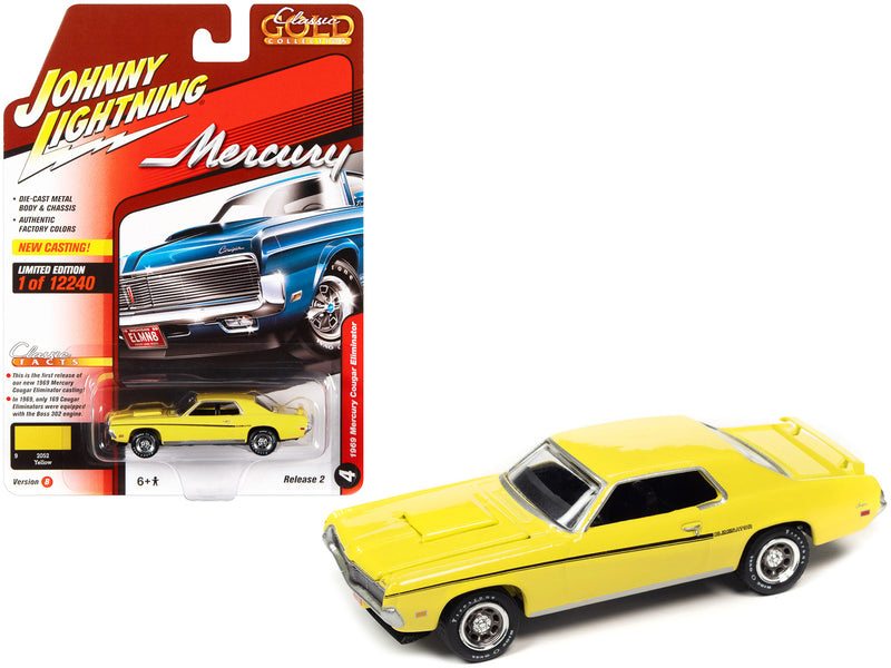 1969 Mercury Cougar Eliminator Yellow with Black Stripes "Classic Gold Collection" Series Limited Edition to 12240 pieces Worldwide 1/64 Diecast Model Car by Johnny Lightning