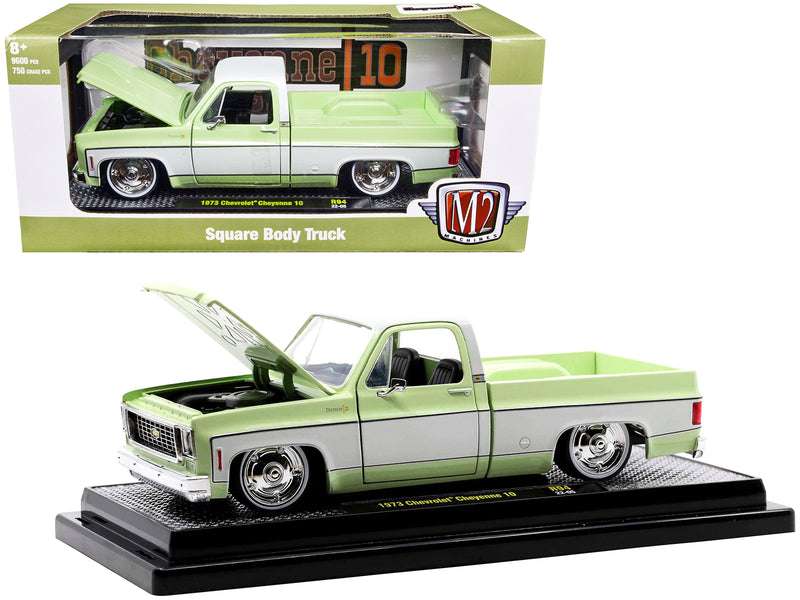 1973 Chevrolet Cheyenne 10 Pickup Truck Light Olive Green and Bright White Limited Edition to 9600 pieces Worldwide 1/24 Diecast Model Car by M2 Machines