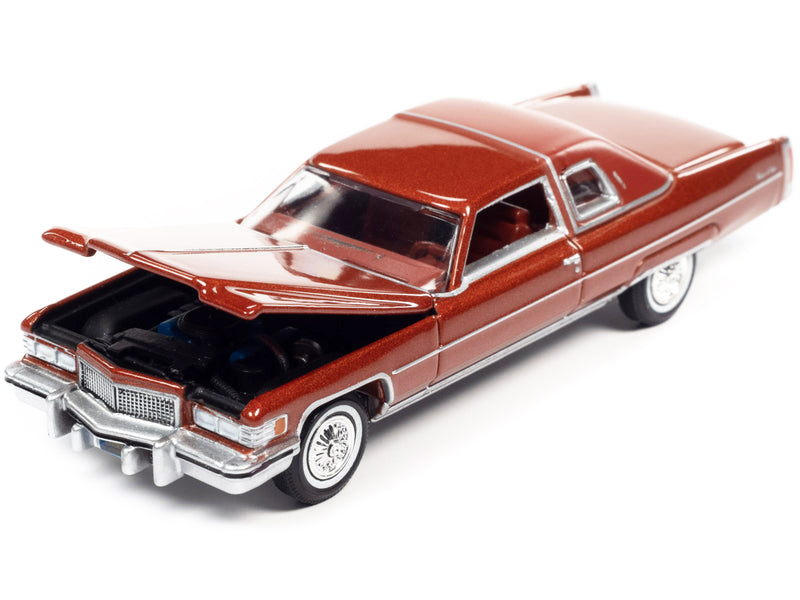 1975 Cadillac Coupe DeVille Firethorn Red Metallic with Firethorn Red Vinyl Top "Luxury Cruisers" Limited Edition 1/64 Diecast Model Car by Auto World