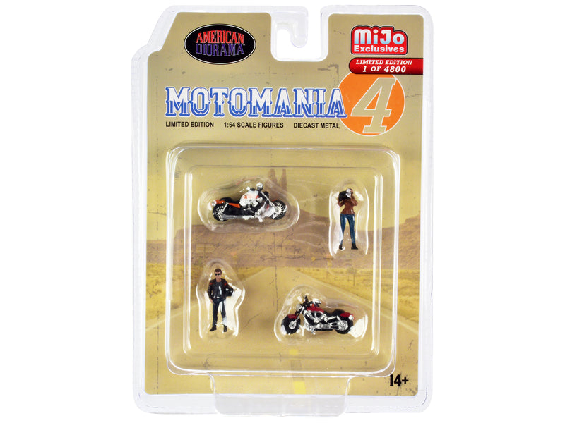 "Motomania 4" 4 piece Diecast Set (2 Figures and 2 Motorcycles) Limited Edition to 4800 pieces Worldwide 1/64 Scale Models by American Diorama