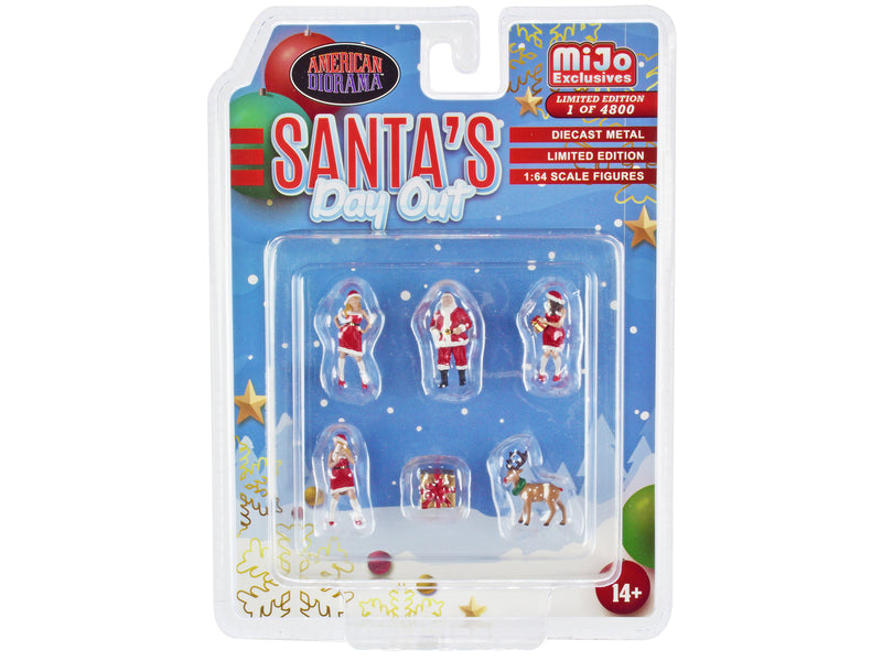 "Santa's Day Out" 6 piece Diecast Set (1 Man 2 Women 1 Reindeer 1 Present Figures and Accessories) Limited Edition to 4800 pieces Worldwide 1/64 Scale Models by American Diorama