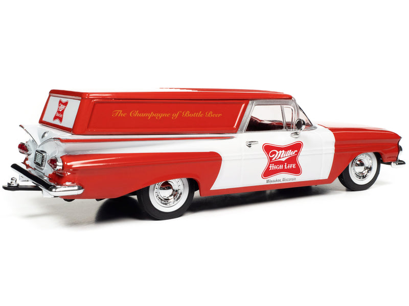 1959 Chevrolet Sedan Delivery Car Red and White "Miller High Life: The Champagne of Beers" 1/24 Diecast Model Car by Auto World