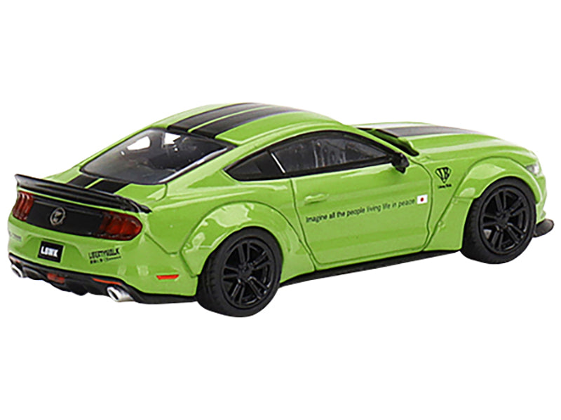 Ford Mustang LB-WORKS Grabber Lime Green with Black Stripes "Imagine All The People Living Life In Peace" Limited Edition to 3000 pieces Worldwide 1/64 Diecast Model Car by True Scale Miniatures