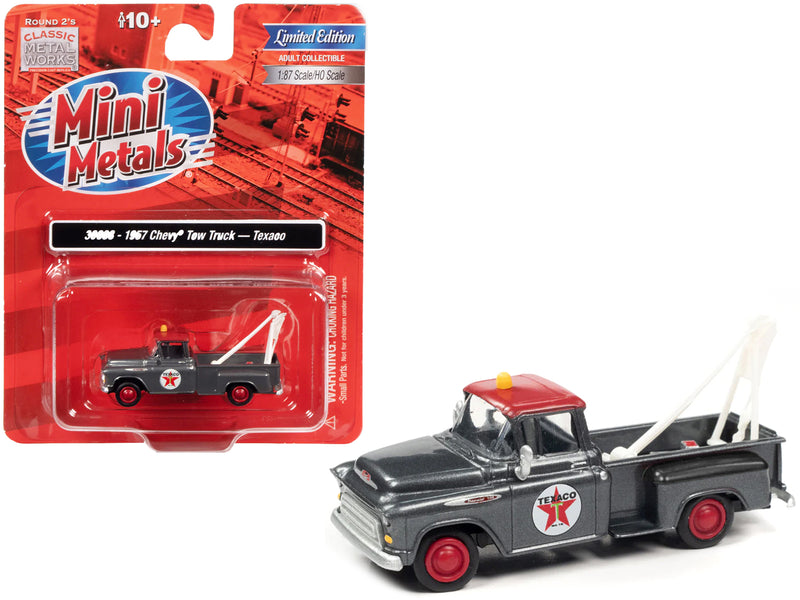 1957 Chevrolet Stepside Tow Truck "Texaco" Gray Metallic with Red Top 1/87 (HO) Scale Model Car by Classic Metal Works
