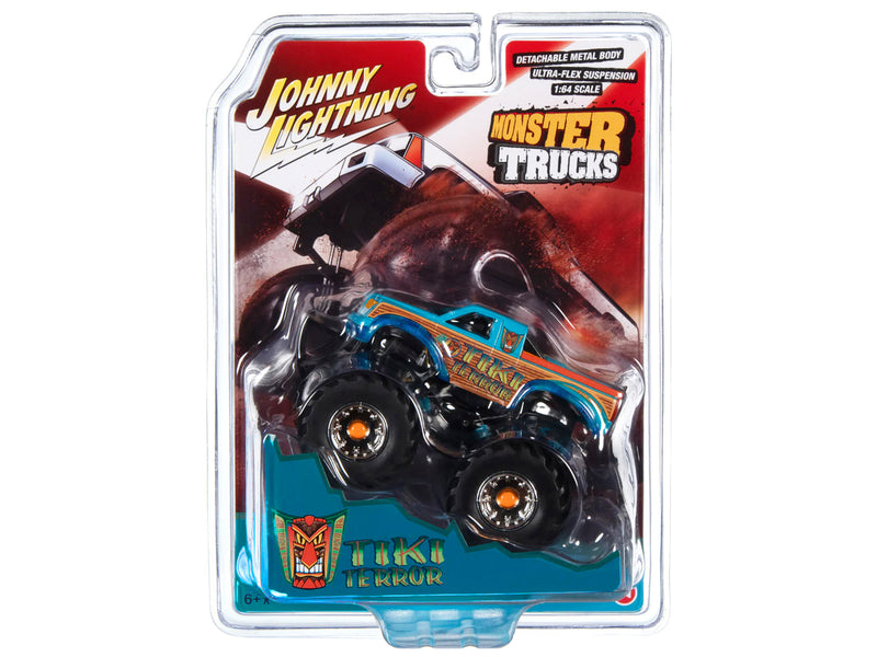 "Tiki Terror" Monster Truck "Who do Voo Doo?" with Black Wheels and Driver Figure "Monster Trucks" Series 1/64 Diecast Model by Johnny Lightning