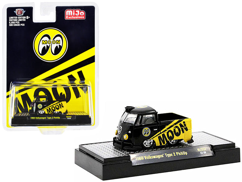 1960 Volkswagen Type 2 Pickup Truck "Mooneyes" Black and Yellow Limited Edition to 6050 pieces Worldwide 1/64 Diecast Model Car by M2 Machines
