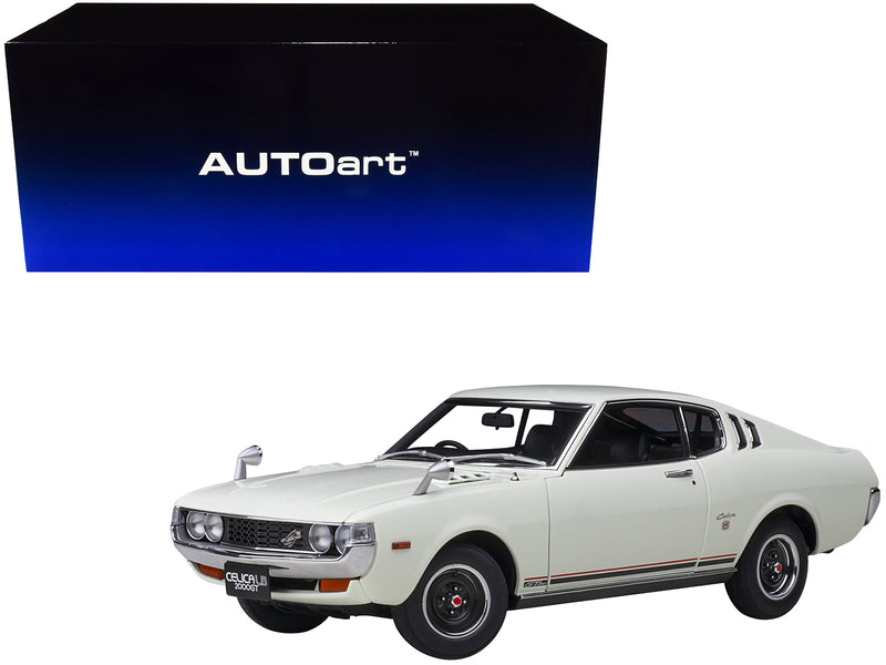 1973 Toyota Celica Liftback 2000GT (RA25) RHD (Right Hand Drive) White with Red and Black Stripes 1/18 Model Car by Autoart