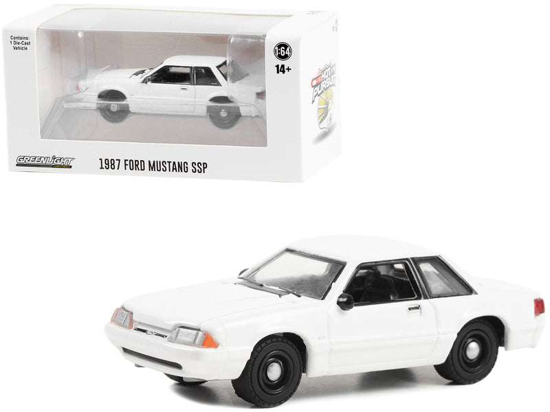 1987-1993 Ford Mustang SSP Police White "Hot Pursuit" "Hobby Exclusive" Series 1/64 Diecast Model Car by Greenlight
