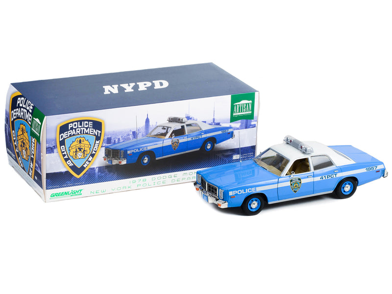 1978 Dodge Monaco Police Blue and White NYPD (New York City Police Department) "Artisan Collection" 1/18 Diecast Model Car by Greenlight