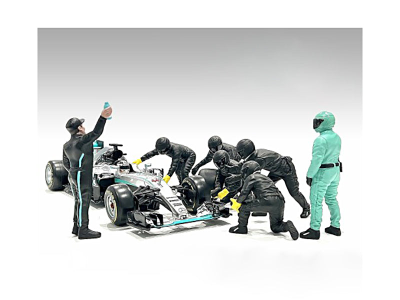 Formula One F1 Pit Crew 7 Figure Set Team Black Release III for 1/18 Scale Models by American Diorama