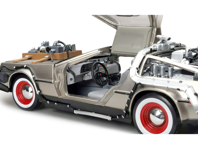 DMC DeLorean Time Machine Stainless Steel "Back to the Future: Part III" (1990) Movie 1/18 Diecast Model Car by Sun Star