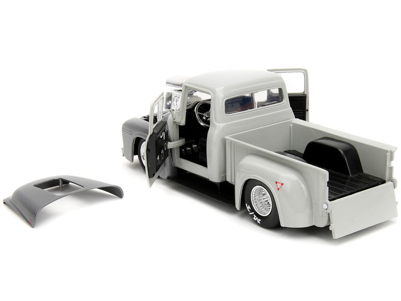 1956 Ford F-100 Pickup Truck Tan and Gray Metallic and Guile Diecast Figure "Street Fighter" Video Game "Anime Hollywood Rides" Series 1/24 Diecast Model Car by Jada