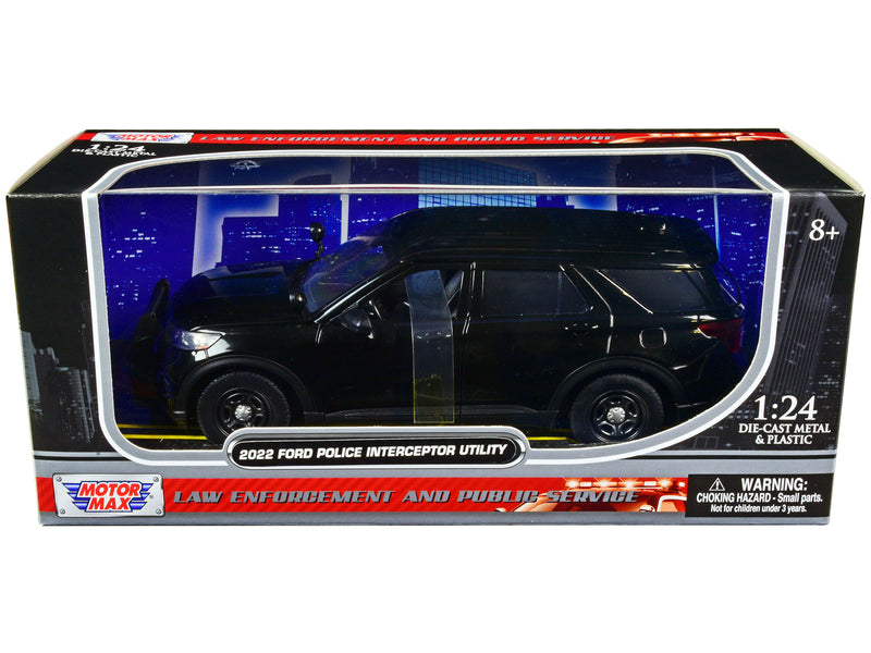 2022 Ford Police Interceptor Utility Unmarked Slick-Top Black 1/24 Diecast Model Car by Motormax