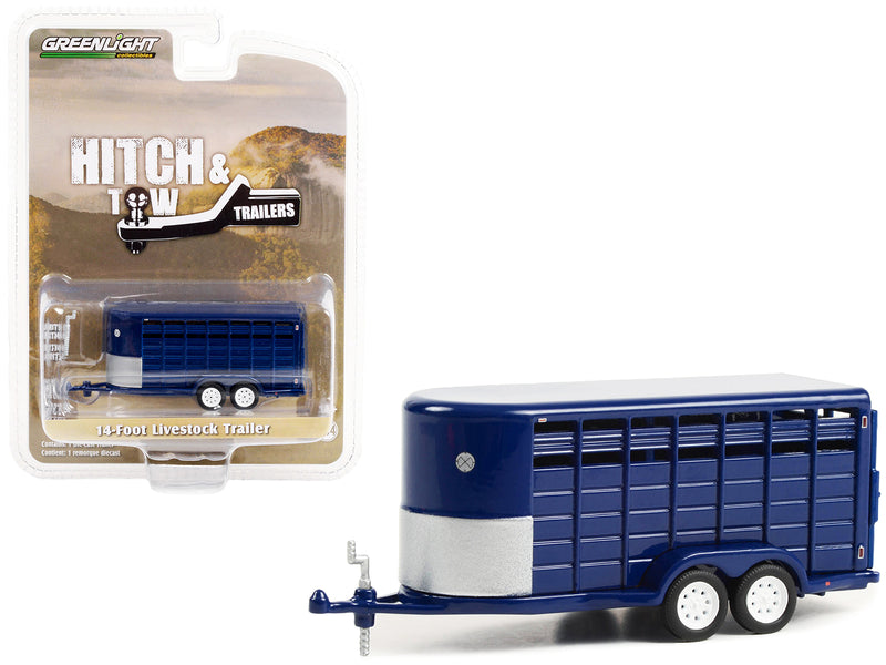 14-Foot Livestock Trailer Dark Blue "Hitch & Tow Trailers" Series 1/64 Diecast Model by Greenlight