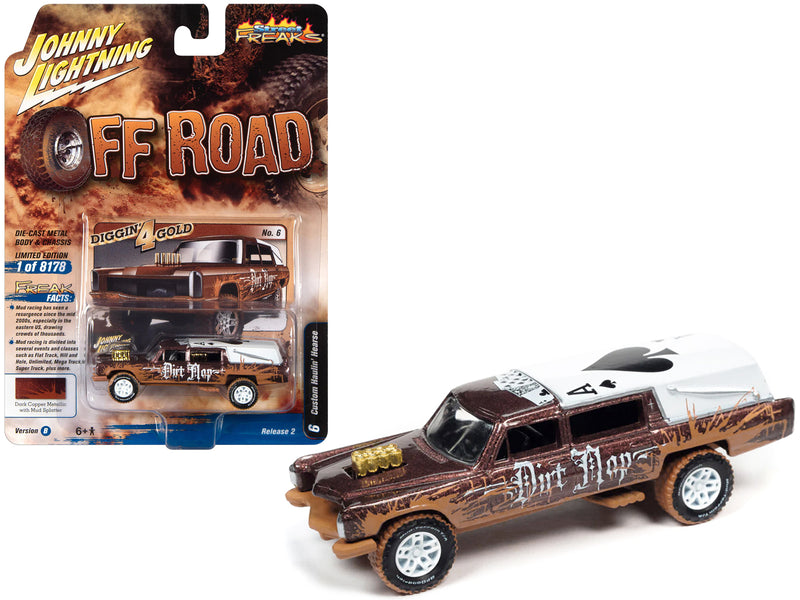 Haulin' Hearse Custom Dark Copper Metallic with Mud Graphics "Dirt Mop" "Off Road" Series Limited Edition to 8178 pieces Worldwide 1/64 Diecast Model Car by Johnny Lightning