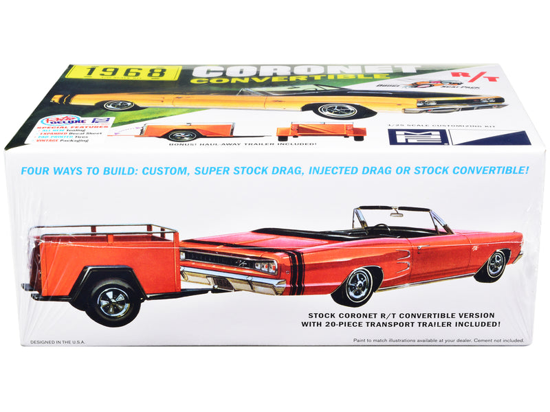 Skill 2 Model Kit 1968 Dodge Coronet R/T Convertible with Haul-Away Trailer 1/25 Scale Model by MPC