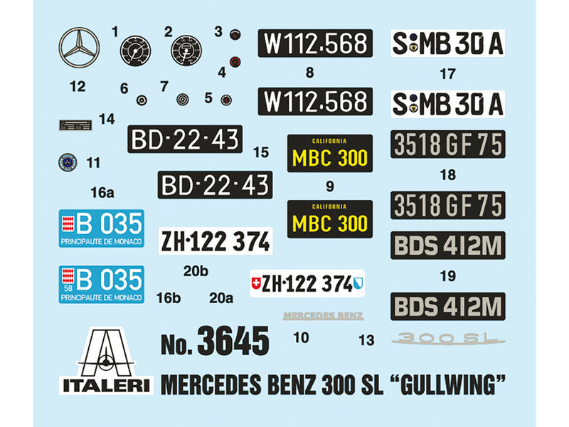 Skill 3 Model Kit Mercedes Benz 300 SL Gullwing 1/24 Scale Model by Italeri