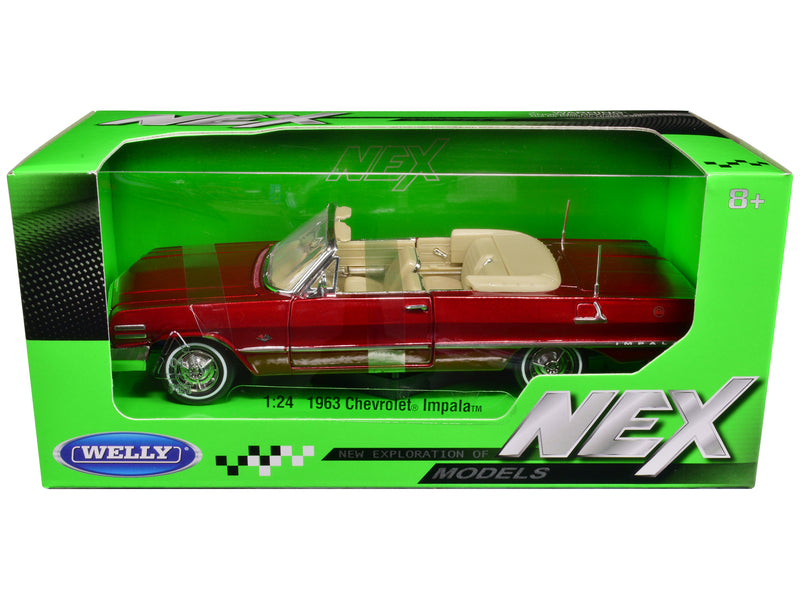 1963 Chevrolet Impala Convertible Red Metallic "NEX Models" 1/24 Diecast Model Car by Welly