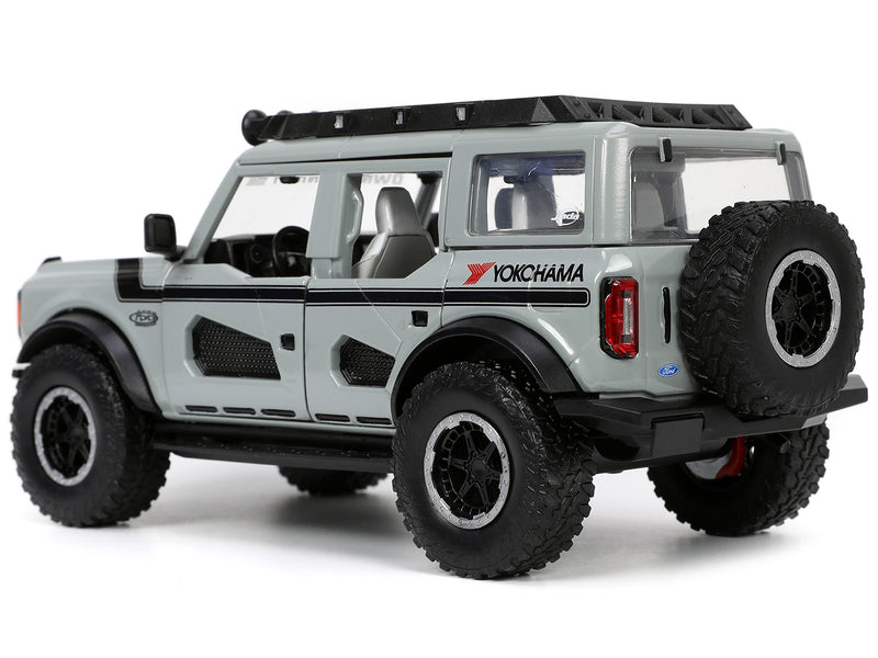 2021 Ford Bronco Gray with Black Stripes with Roof Rack "Own the Night" "Just Trucks" Series 1/24 Diecast Model Car by Jada