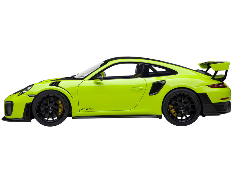 Porsche 911 (991.2) GT2 RS Weissach Package Acid Green with Carbon Stripes 1/18 Model Car by Autoart