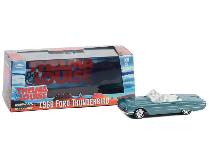 1966 Ford Thunderbird Convertible Light Blue Metallic with White Interior "Thelma & Louise" (1991) Movie "Hollywood" Series 1/43 Diecast Model Car by Greenlight