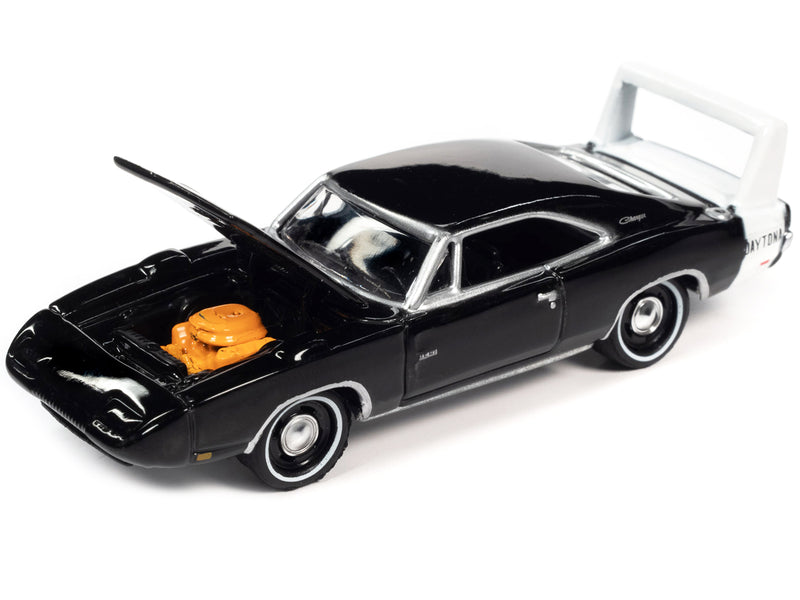 1969 Dodge Charger Daytona Black with White Tail Stripe "MCACN (Muscle Car and Corvette Nationals)" Limited Edition to 4236 pieces Worldwide "Muscle Cars USA" Series 1/64 Diecast Model Car by Johnny Lightning