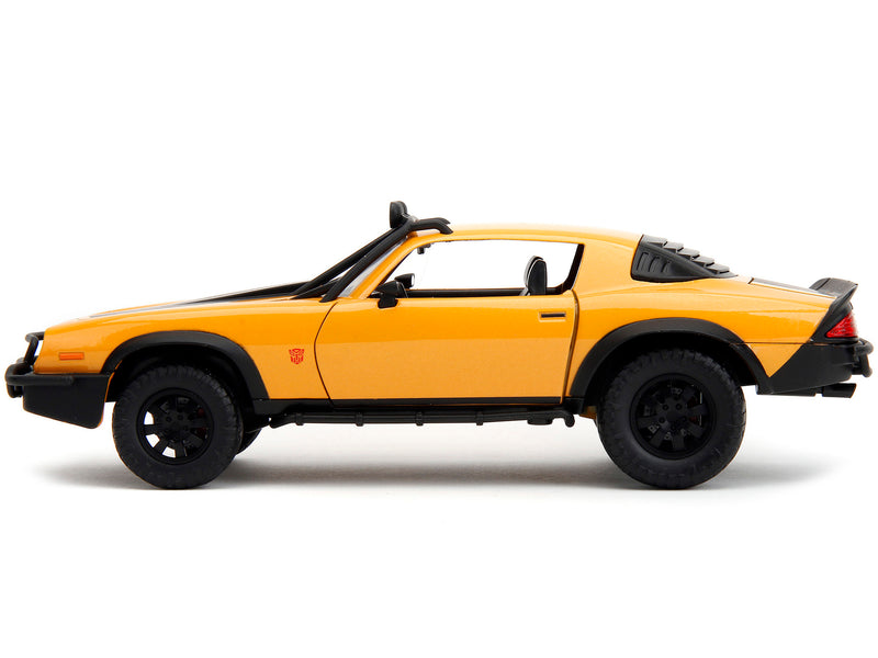 1977 Chevrolet Camaro Off-Road Version "Bumblebee" Yellow Metallic with Black Stripes and Transformers Logo Diecast Statue "Transformers: Rise of the Beasts" (2023) Movie "Hollywood Rides" Series 1/24 Diecast Model Car by Jada