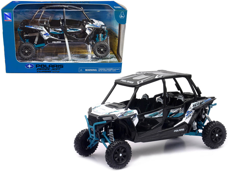 Polaris RZR XP 4 Turbo EPS Sport UTV Matt White Lightning with Graphics and Black Top 1/18 Diecast Model by New Ray